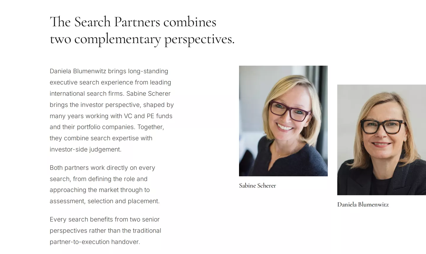 Ausschnitt aus der Seite Executive Search mit zwei Porträts