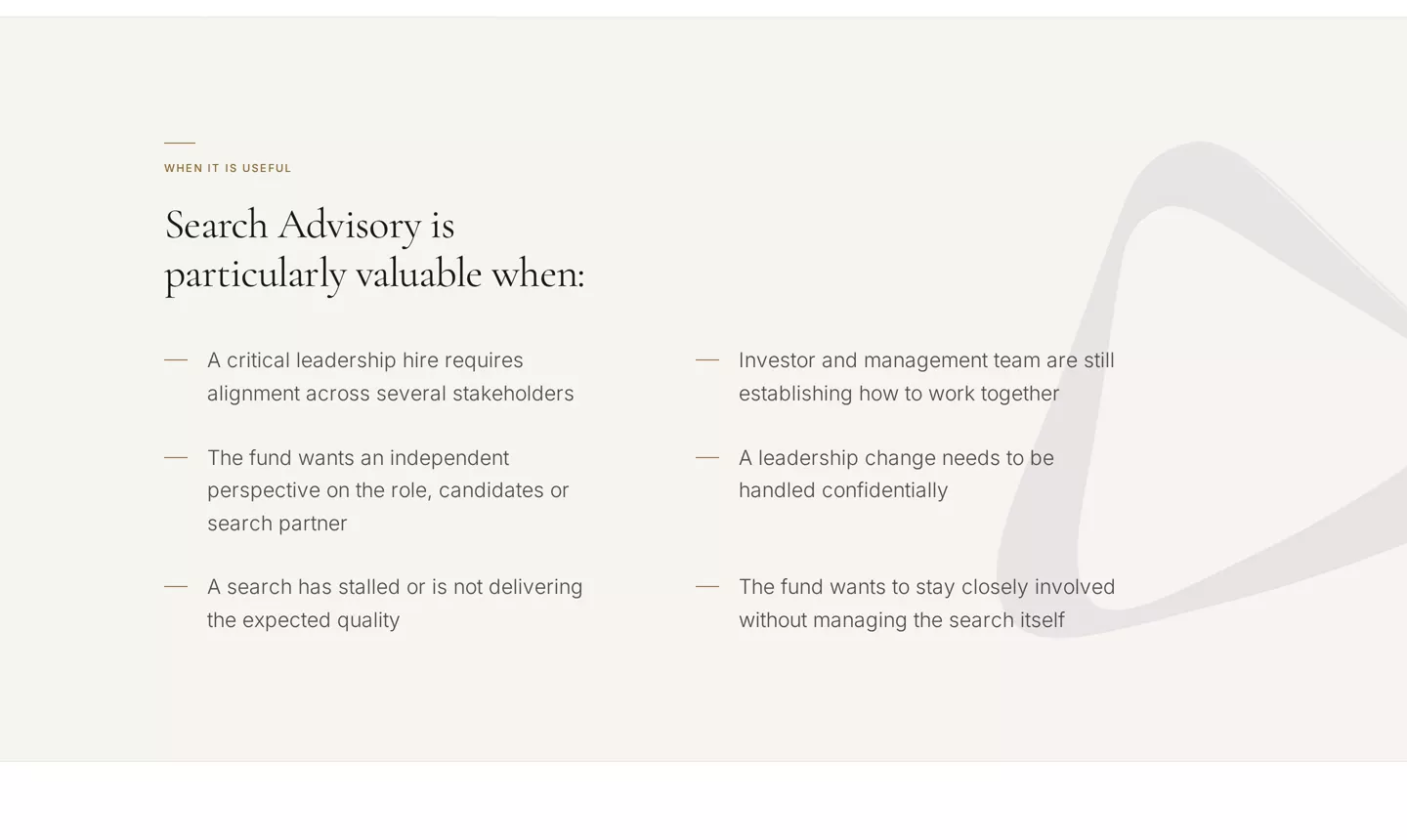 Ausschnitt aus der Seite Search Advisory