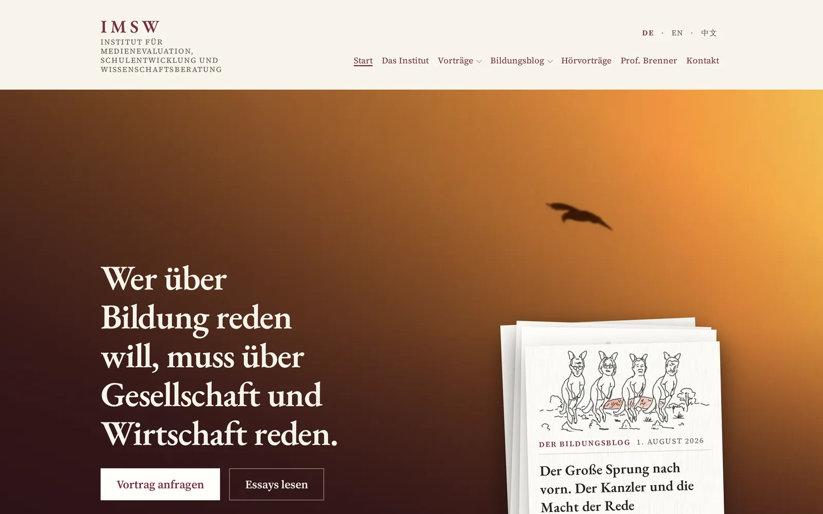 Der obere Teil der neuen IMSW-Seite